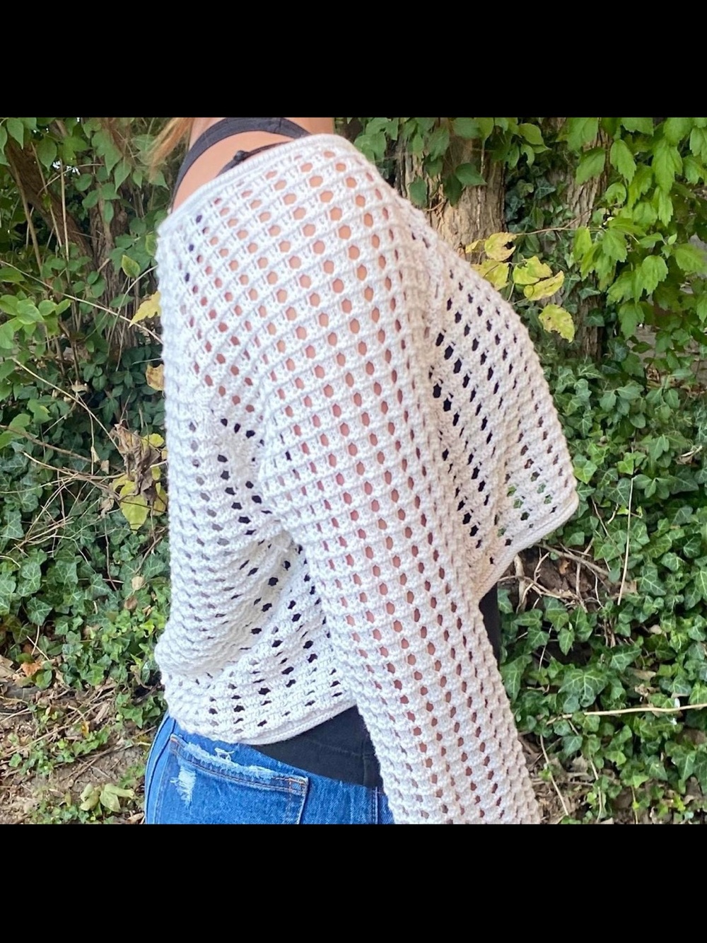 White Crochet Open-Knit Women's Sweater Womens Large